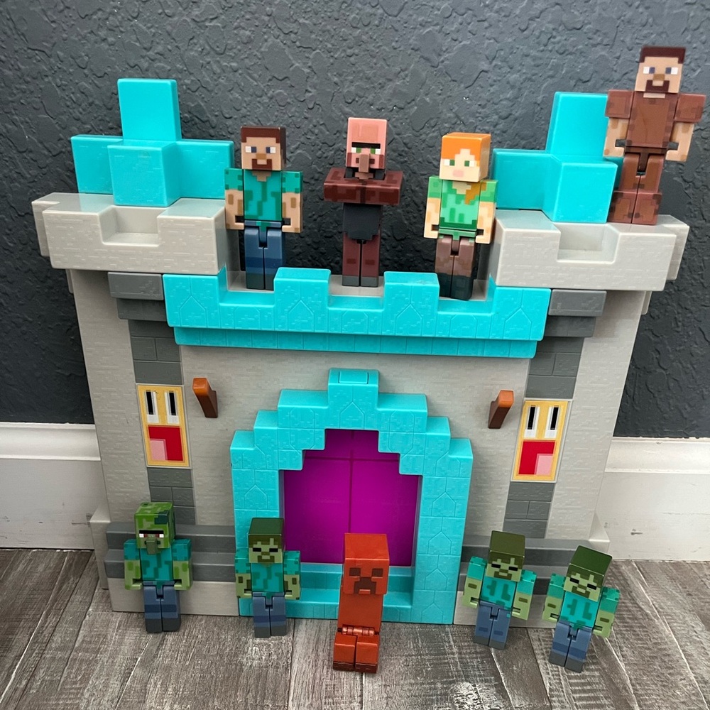 Minecraft castle with figures.
